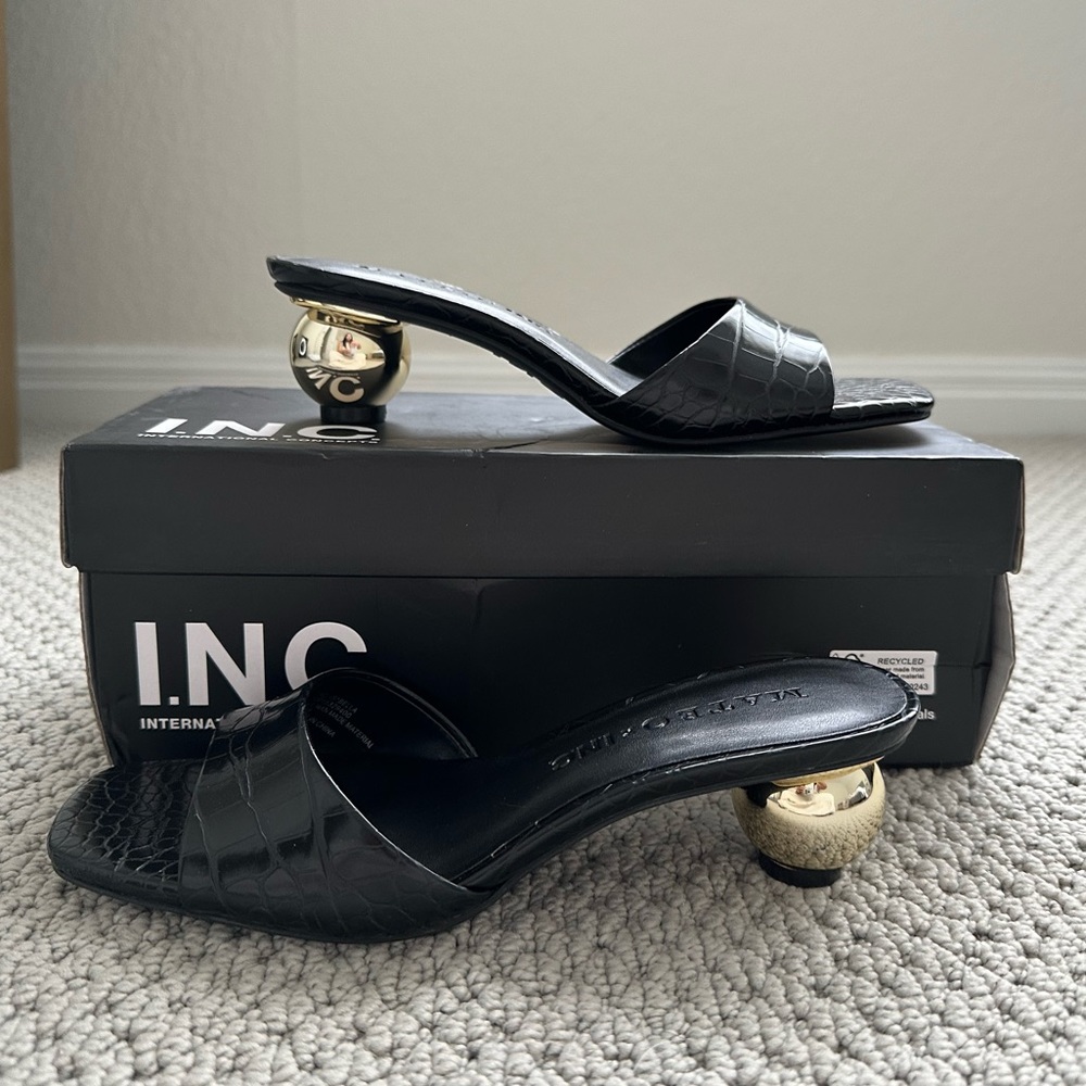 Black Sandals with Gold Ball Heels